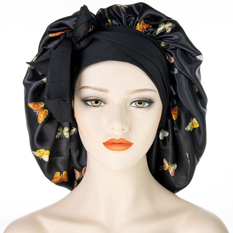 Unisex-Haarpflege, breite Krempe, langer Schwanz, extra große Duschhaube, modischer Druck, große Satin-Nachthaube für Damen_voghion.com