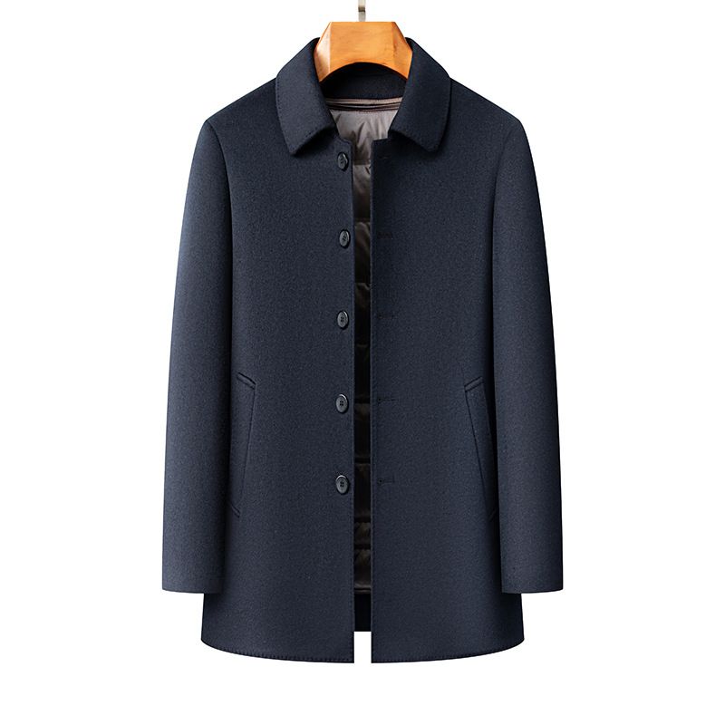 Men’s Detachable Down Liner Wool Blend Overcoat – Mid-Length Winter Coat With Removable Hood, Business Casual Trench Coat In Grey/Black/Navy​_voghion.com