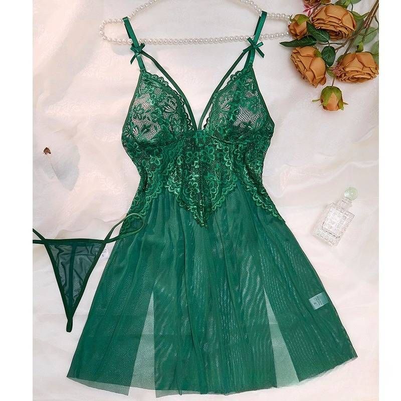 Women's Sleepwears Popular Summer Sexy Women Mesh Nightdress Red Lace Embroidery Home Clothes Pamas Sling 24015_voghion.com