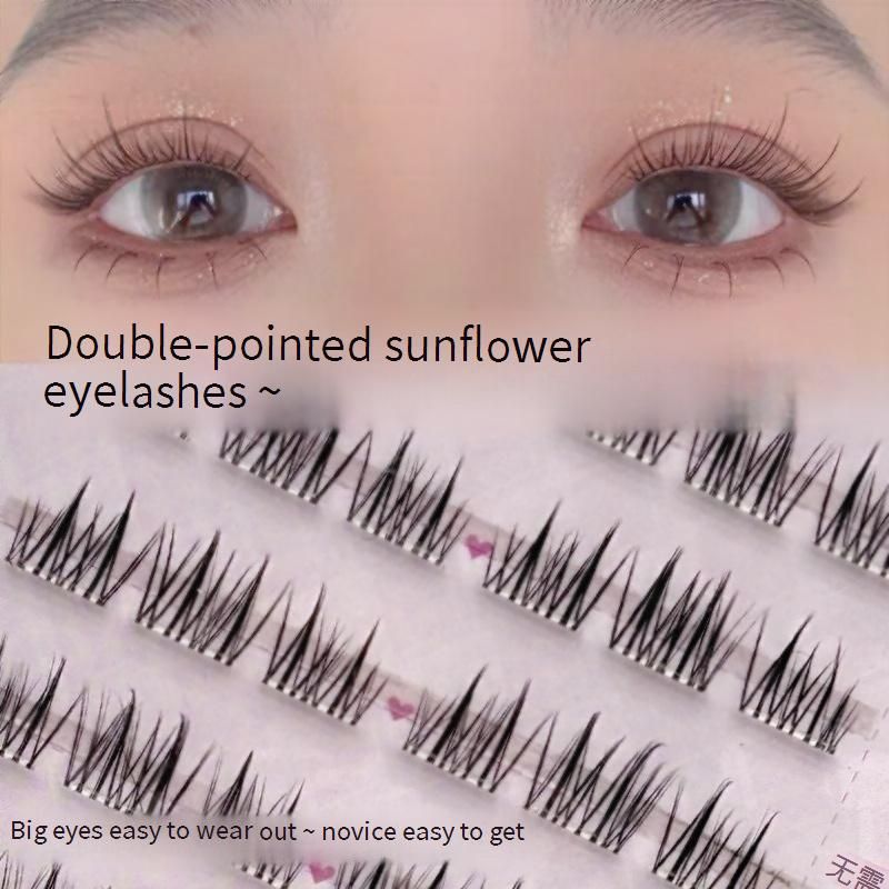 Beauty Health, kleberfrei und entfernbar, Sonnenblumen-Falsche Wimpern, segmentierte selbstklebende Wimpern, doppelspitz, Sonnenblumenstiel, kleberfrei_voghion.com