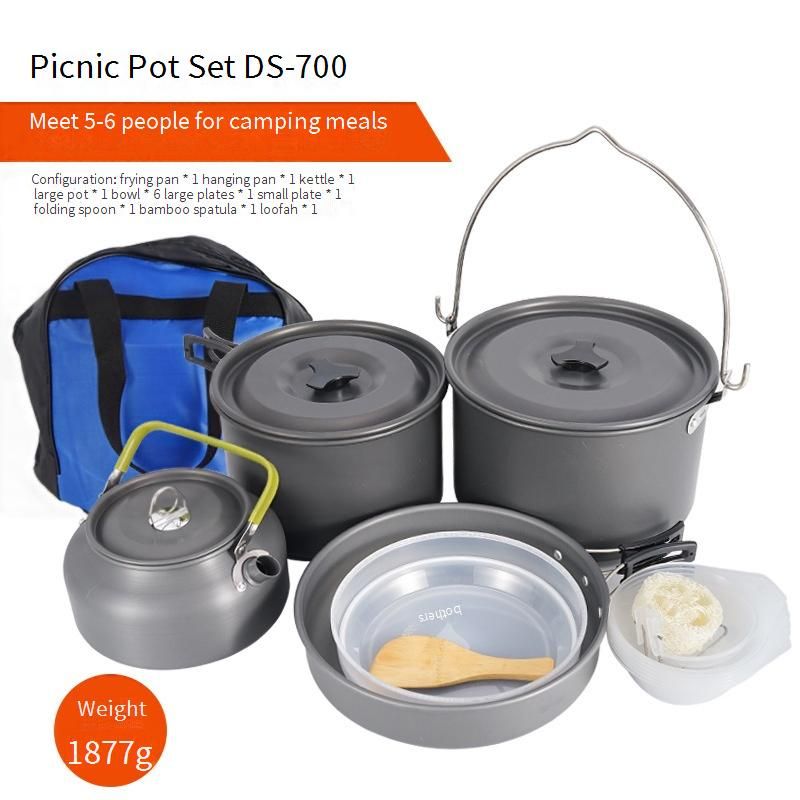 Camping Cookware Set - 5-6 Person Non-Stick Pot & Kettle For Outdoor Picnics & Road Trips (Complete Family Cooking Kit)​​_voghion.com
