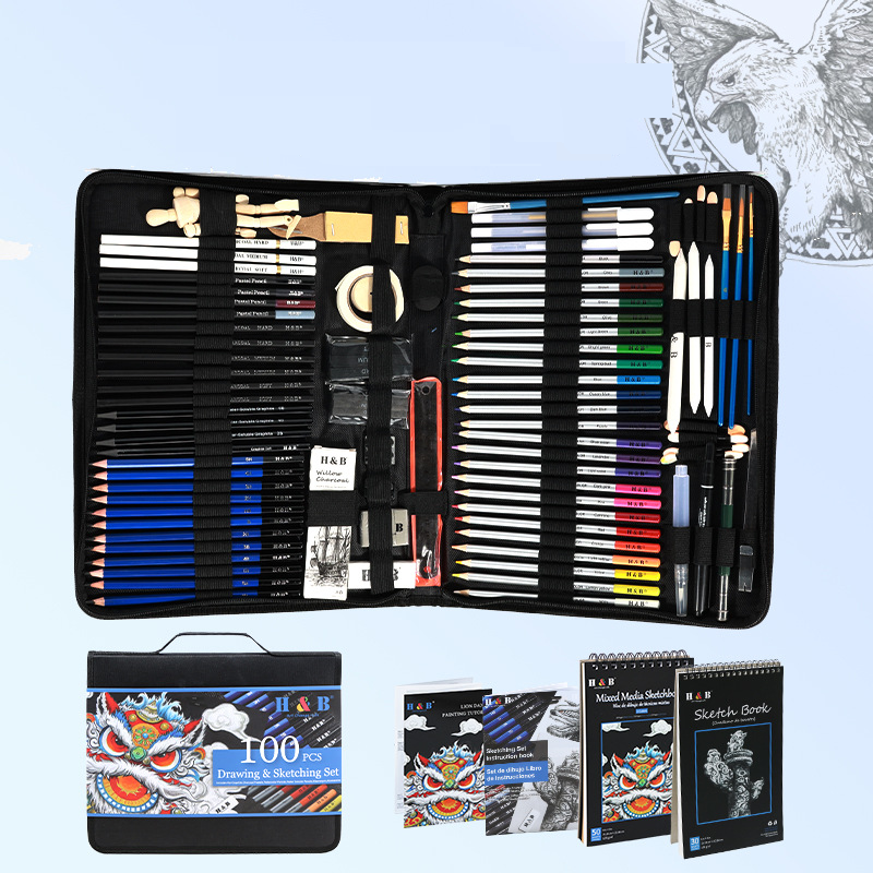 H&B 100-Piece Watercolor Pencil Set - Professional Colored Pencils For Drawing, Sketching & Art, Vibrant Colors_voghion.com