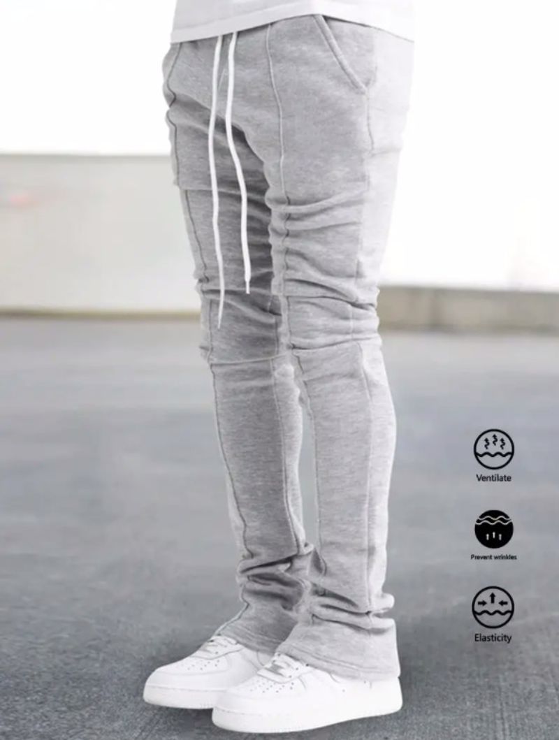 Pantalon évasé extensible pour homme et femme - Taille haute, élastique, confortable et polyvalent (noir/rouge/orange/gris clair)_voghion.com