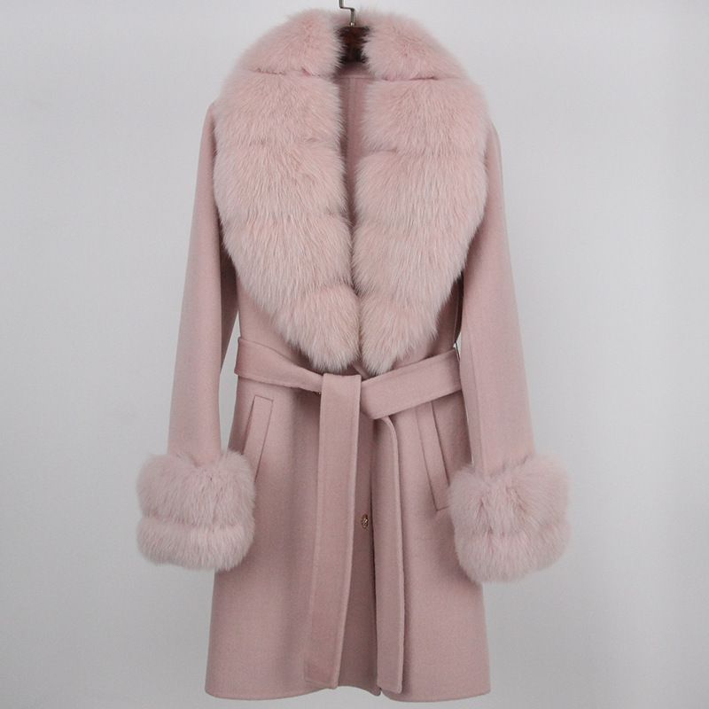 Women's Clothing High end double faced cashmere coat for women mid length autumn and winter new fox fur collar slim wool wool coat_voghion.com