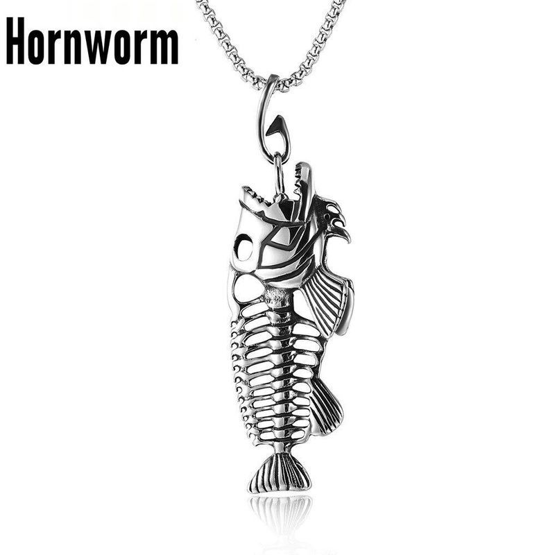 Collana con ciondolo a forma di gancio scheletro osso di pesce da pesca, stile punk retrò vintage, da uomo, in acciaio inossidabile._voghion.com