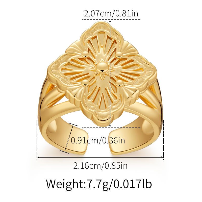 Geometric irregular diamond design carved classical style temperament finger environmental protection color real gold electroplated ring retro jewelry_voghion.com