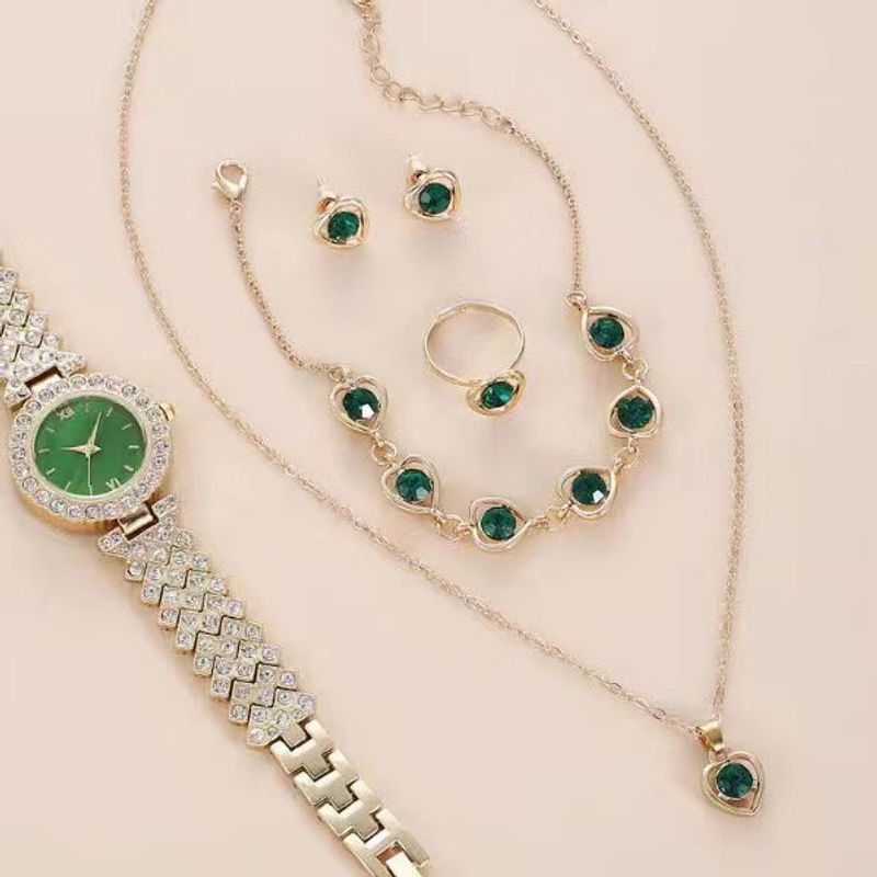 Kristall-Liebesschmuckset für Frauen, Persönlichkeitstemperament, Herzwort-Halskette, Ohrringe, Ring und Armband, vierteiliges Set_voghion.com