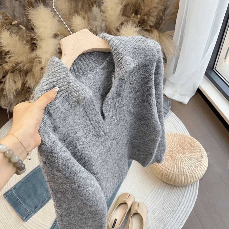 Lazy style lapel pullover long sleeved knitted for women in autumn winter 2024, new casual fashionable loose and_voghion.com