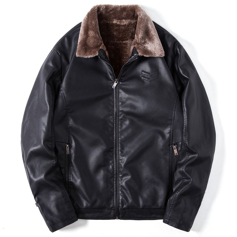 Giacca in similpelle premium Bacalin - Cappotto invernale in PU foderato in pile con collo alto (nero/marrone) per uomo e donna_voghion.com
