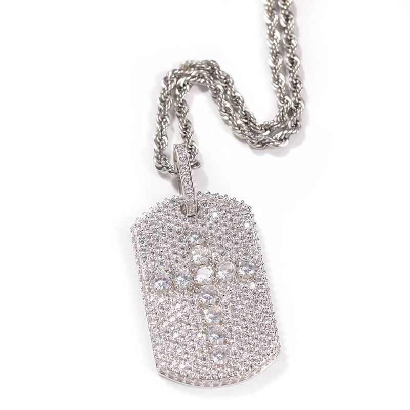 Biżuteria męska Hip Hop Pełny diamentowy krzyż kwadratowy wisiorek Miedź Materiał Osobowość Geometryczny wisiorek Naszyjnik Biżuteria_voghion.com