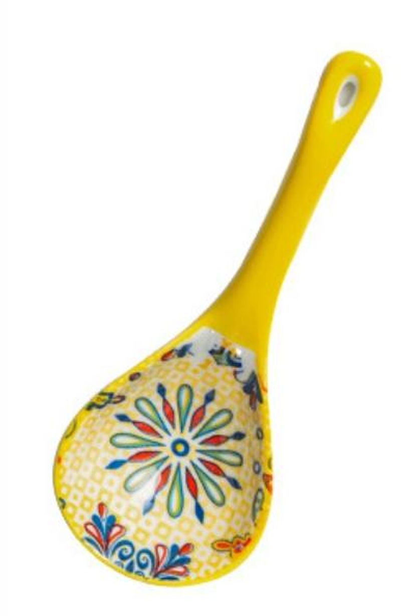 Boheemse keramische soeplepel, grote huishoudsoeplepel, lange steellepel, paplepel, paplepel, grote lepel_voghion.com