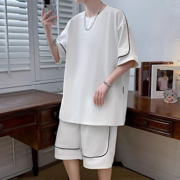 Erkekler İçin Yeni Kısa Kollu Spor Günlük Takım Elbise, Bol Büyük Beden, Gelişmiş Yakışıklı Uyumlu İki Parça Takım Elbise, Erkekler İçin Trend Marka Tişört_voghion.com