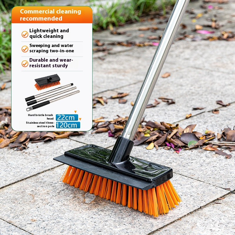 Heavy-Duty Floor Scrub Brush With Squeegee - Commercial-Grade Plastic Broom For Tile & Concrete​_voghion.com