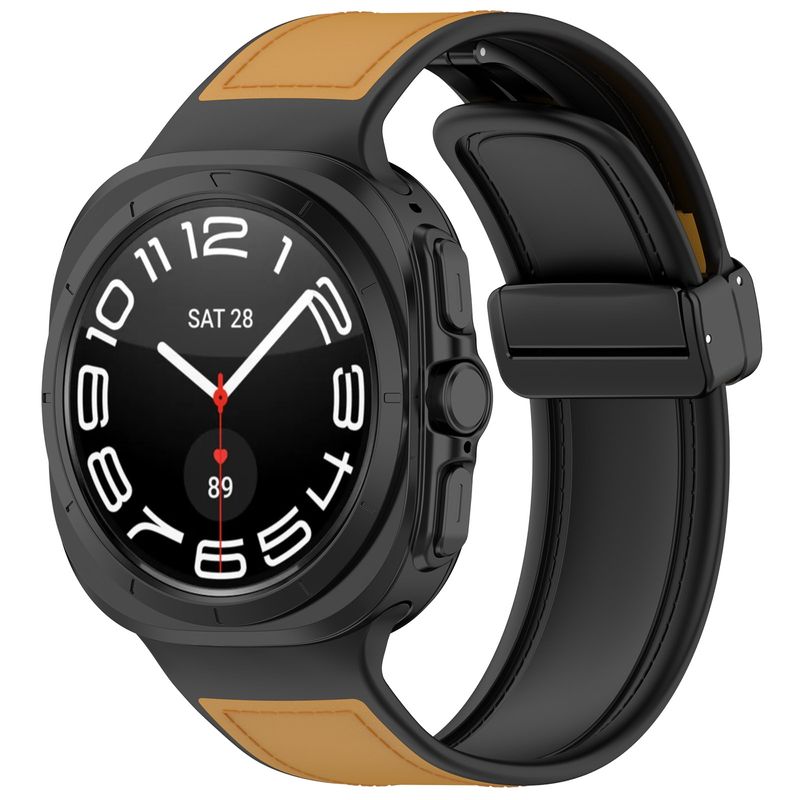 For Samsung Galaxy Watch Ultra 47 mm magnetisk sammenleggbar spenne klokkerem i silikonskinn (lysebrun)_voghion.com