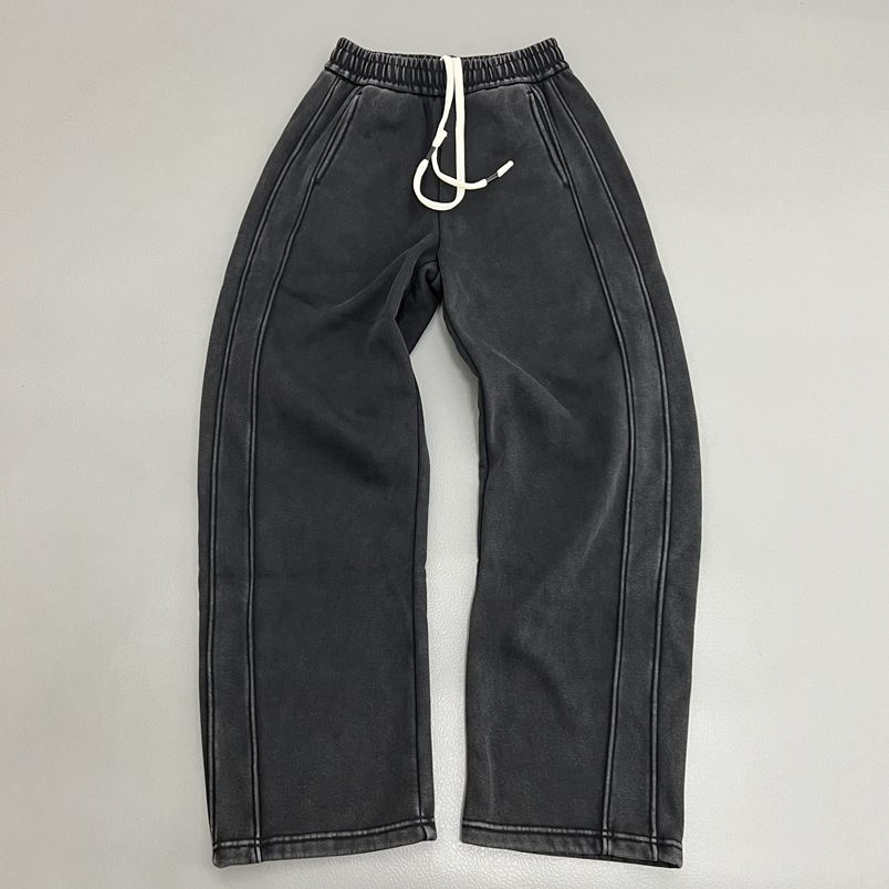 Pantaloni comodi con coulisse, foderati in pile, neri lavati, per uomo e donna - Pantaloni da jogging larghi con gamba larga e vita elastica, comodi ed eleganti_voghion.com