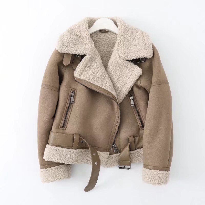 Women's Clothing Polar Fleece Jacket Outerwear Women Autumn and Winter New Suede Fur Lambswool Warm Jacket Motorcycle Clothes_voghion.com