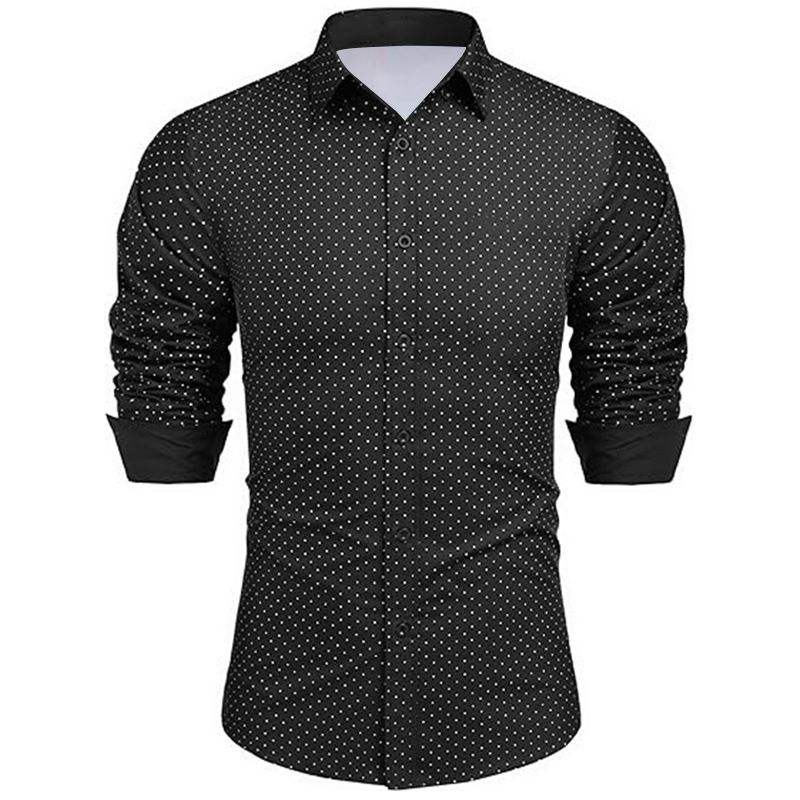 Herrenbekleidung Businesshemd Langarm Slim Fit Hemd lässig Polka Dot Print Button-Down Langarmhemd_voghion.com