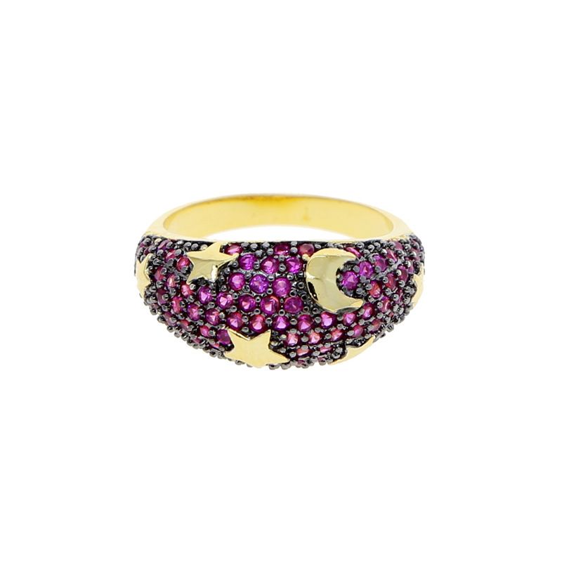 Anello di nicchia con stella e luna, design di gioielli da donna, anello di tendenza con zirconi_voghion.com
