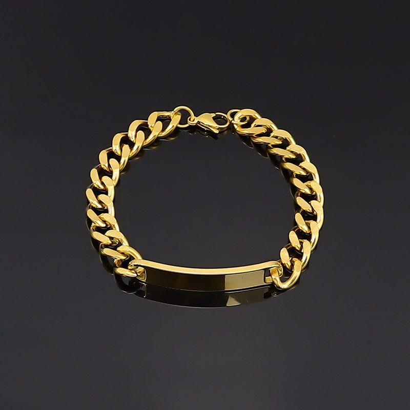 Bracciale in acciaio al titanio con catena cubana NK da uomo, con barra lunga in acciaio inossidabile e targhetta piegata, incisione laser_voghion.com