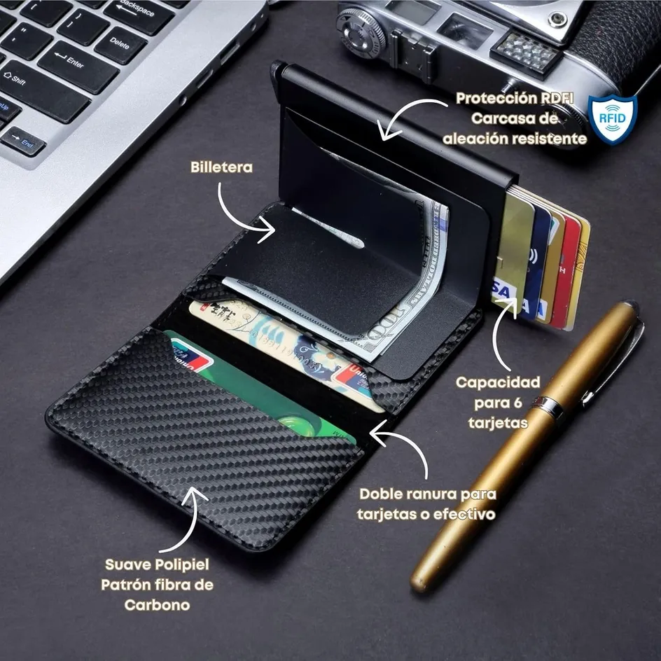 RFID Automatic Pop-up Card Holder Ultra-thin Credit Card Wallet Money Clip Multi-Slots Wallet For Men_voghion.com