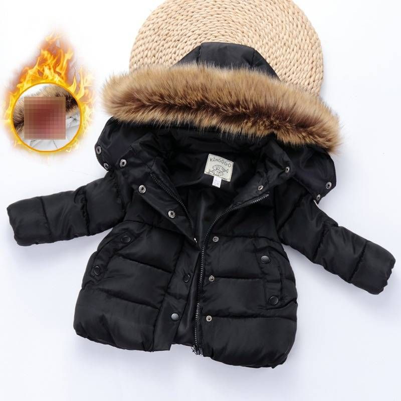 Children's Clothing Winter Cotton Padded Coat Plush And Thickened Large Fur Collar Cotton Coat For Boys And Girls, Winter Clothes For Babies_voghion.com