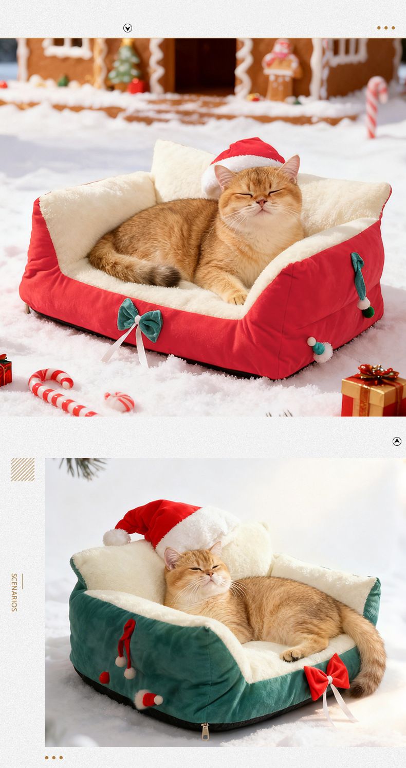 Katzenstreu, warm im Winter, abnehmbares und waschbares Haustiersofa in Übergröße, Weihnachtsbedarf für Haustiere_voghion.com