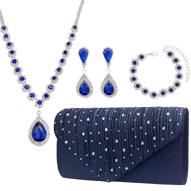 Mode edelstein wasser tropfen halskette ohrringe armband abend tasche vier stück set party nachtclub schmuck tasche set_voghion.com