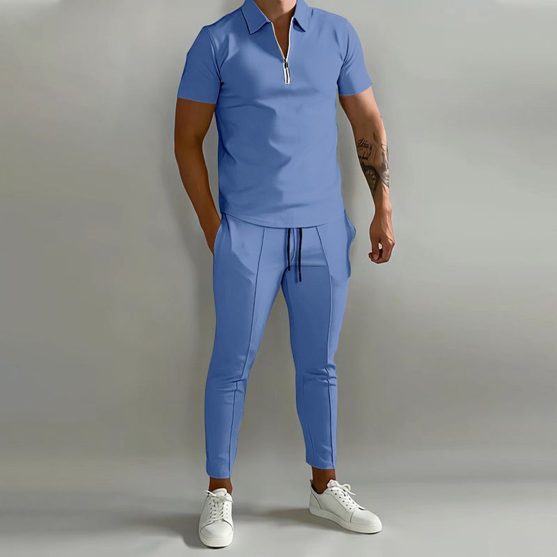 2024 Neues Herren-Polohosen-Set mit 3D-Druck, einfarbig, kurzärmelig_voghion.com