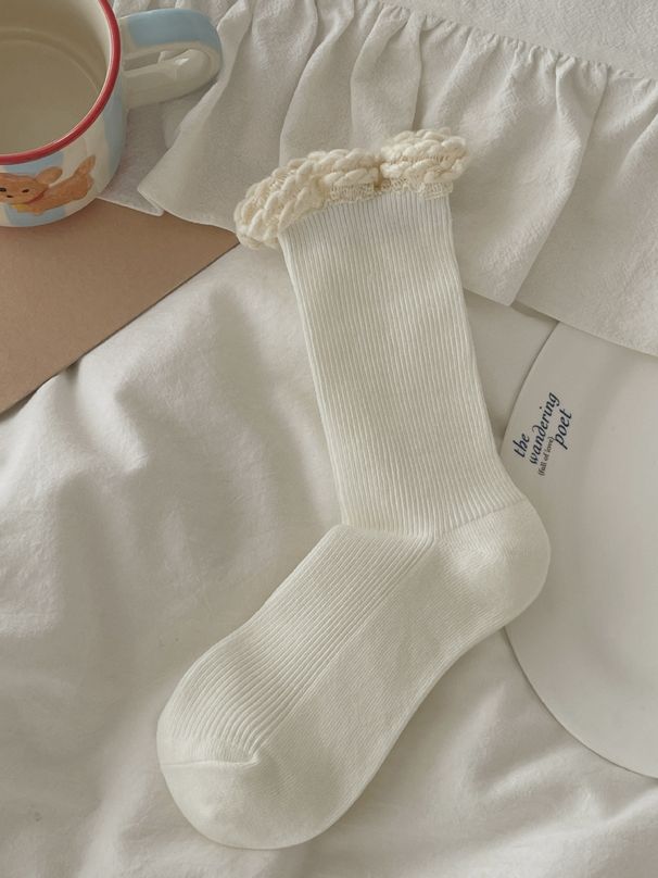 2025 Sonbahar/Kış Yeni Kadın Yünlü Volanlı Orta Boy Çoraplar_voghion.com