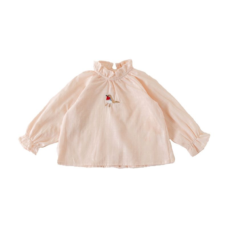 Children's long sleeved embroidered lotus collar shirt 2024 spring/summer soft skin friendly men's and women's baby_voghion.com