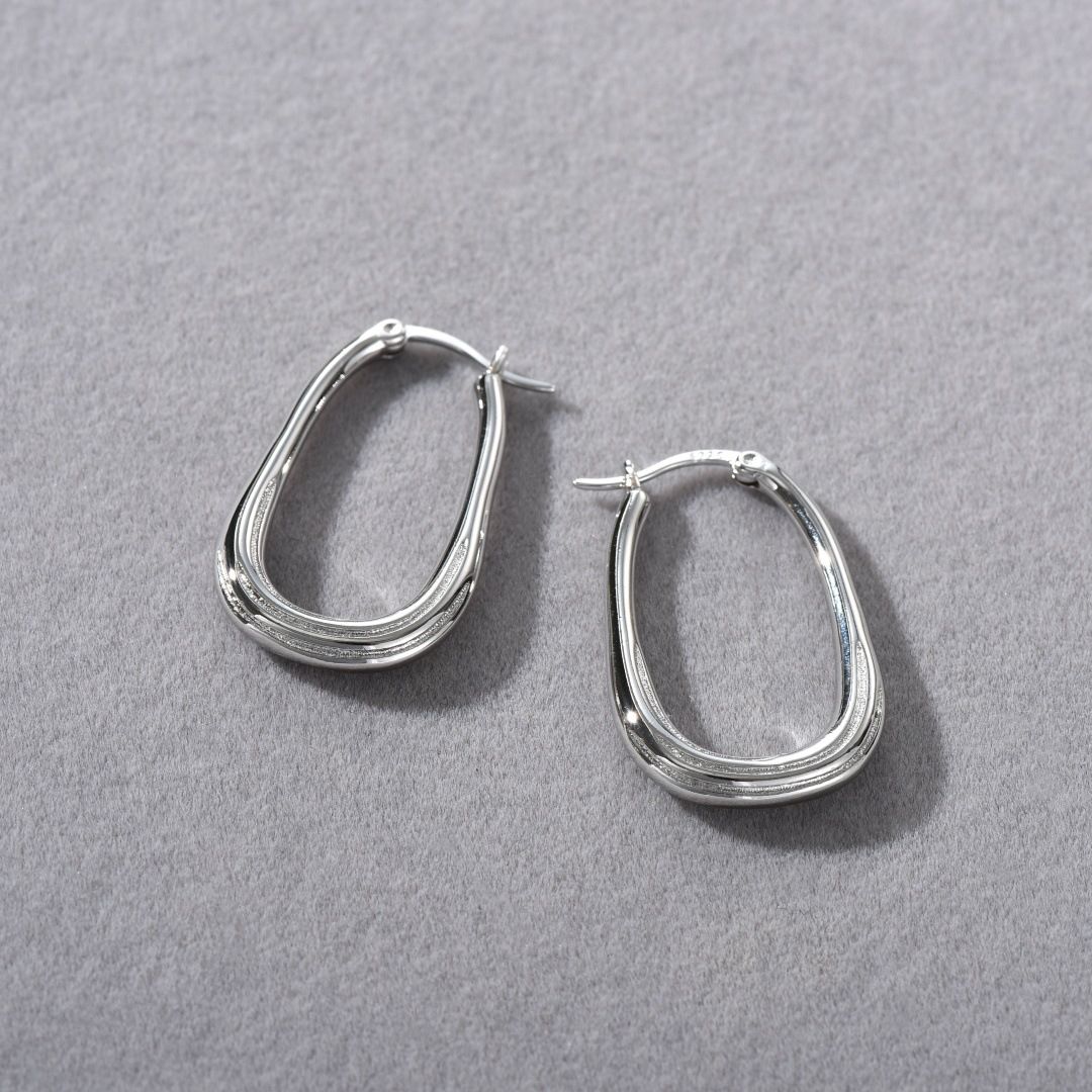 Women's Jewelry Minimalist Geometric Earrings With Irregular Texture, S925 Silver Plated Studs, Everyday Elegant Hoop Earrings For Women_voghion.com
