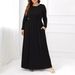 Plus Size Solid Color Dress Europäische und amerikanische lässige Taille Langarm Rundhals Plus Langes Kleid_voghion.com