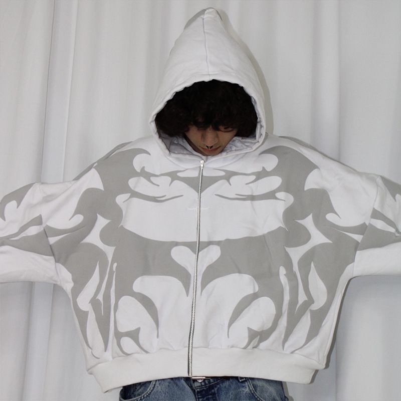 Cardigan à capuche oversize imprimé lettres pour femme – Sweat-shirt zippé streetwear (noir/blanc/vert, S-4XL)_voghion.com