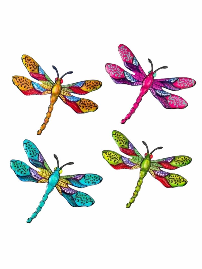 4pcs Metal Dragonfly Wall Art Decoration, Suitable For Gardens, Courtyards, Outdoor Walls, Terraces, Fence Decoration, Gifts For Family And Friends_voghion.com