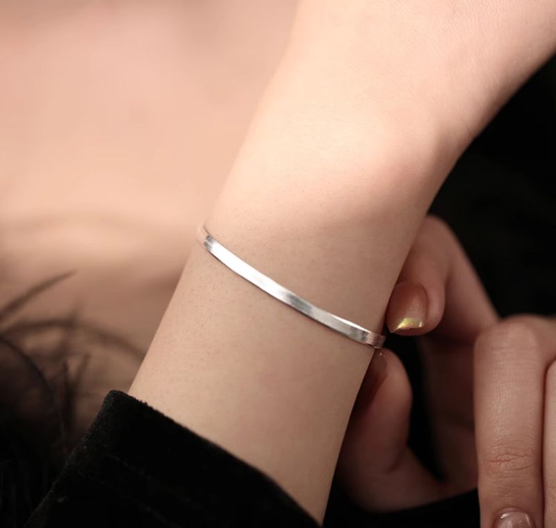 S Pure Silver Blade Minimalist Cold Style Flat Snake Bone Bracelet Unisex Hip Hop Niche Simple Chain_voghion.com