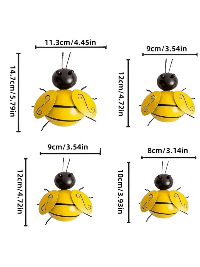 4pcs Metal Bee Decoration, Garden Fence Decoration, 3D Art Sculpture Decoration, Lawn Courtyard Decoration, Outdoor Statue Decoration_voghion.com