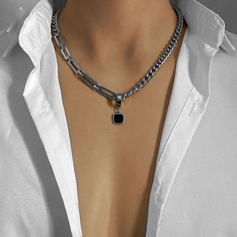Collana alla moda di alta gamma in stile hip-hop, con catena spessa in acciaio al titanio, accessori per uomo e donna._voghion.com