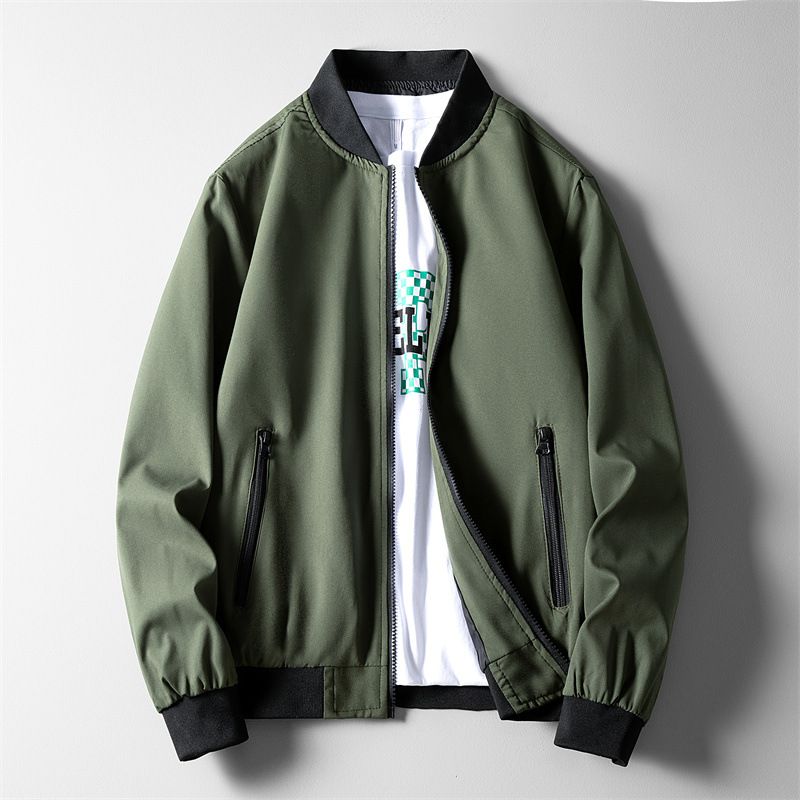 Giacca da uomo CT primavera autunno, colletto da baseball, tinta unita, vestibilità slim casual per persone di mezza età e anziani_voghion.com