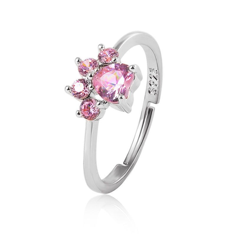 2025 Women Fashion Zn verstellbarer süßer Verlobungsring für Damen, rosa Kristall-Katzenpfotenform, ein tolles Geschenk für Ihre Liebste_voghion.com