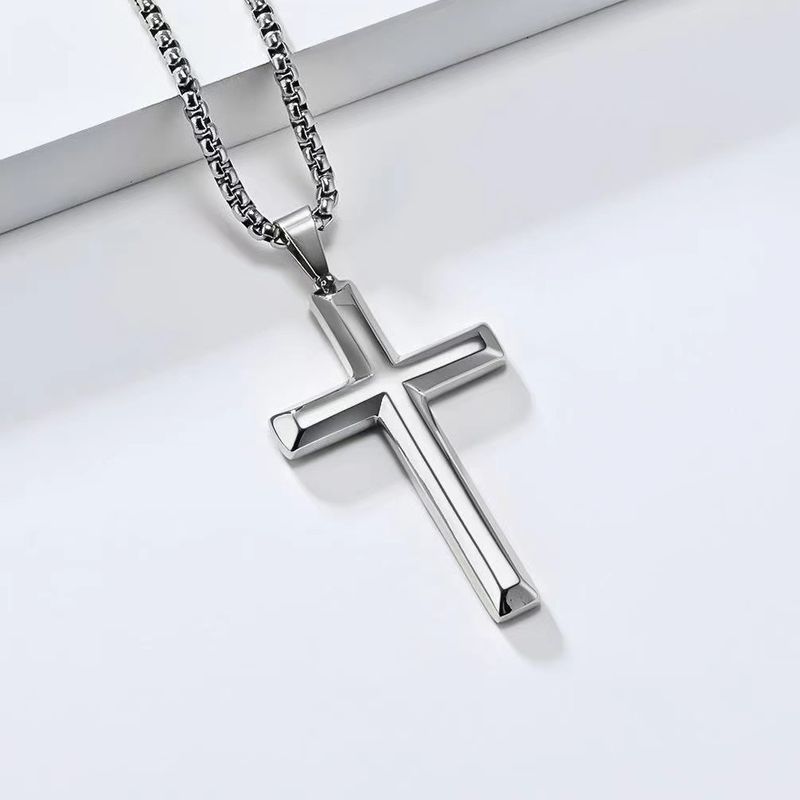 Collana da uomo in argento puro con ciondolo a croce piatta, stile coreano, leggero, di alta gamma, di lusso, minimalista_voghion.com