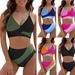 Color-Block 2-Piece With Tie Cross Bra Top For Women Beach Vacation Swimsuit Bikini Set_voghion.com