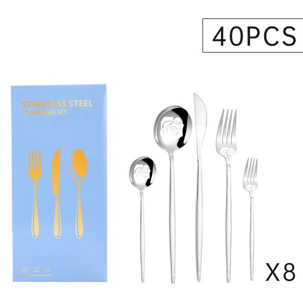 Patterned Stainless Steel Portuguese Tableware 40 Piece Set Engraved Printed Tableware_voghion.com