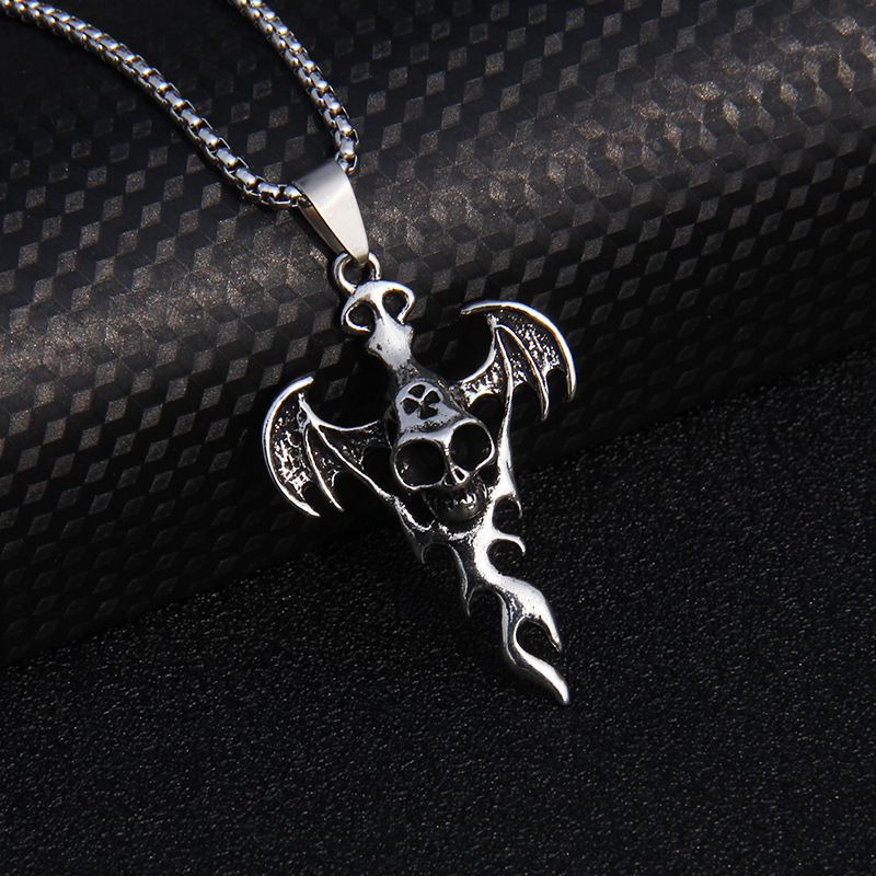 Dark Gothic Death God Demon Hand Stainless Steel Necklace Trendy Skull Fish Knife Inlaid Diamond Pendant_voghion.com