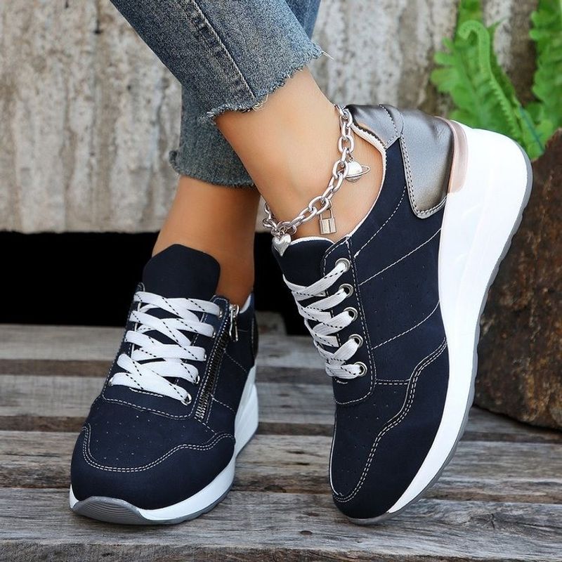 Casual women's sports shoes lace-up burned thick soled plus-size single shoes_voghion.com