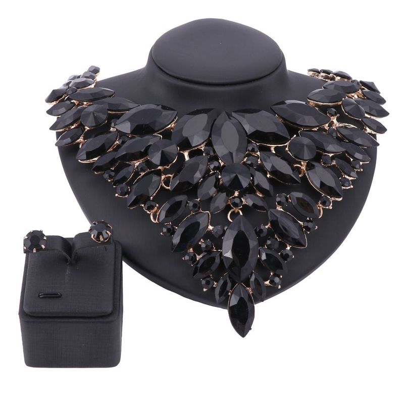 Ensemble de bijoux de déclaration de mariée en cristal de couleur or pour les mariées, collier, boucles d'oreilles, accessoires de fête de mariage, ensembles de bijoux_voghion.com