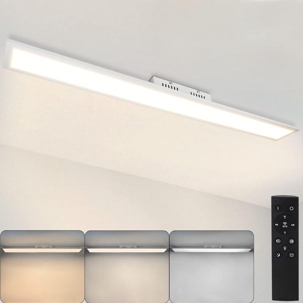 Glitzerlife LED Deckenleuchte Dimmbar Panel - Weiß Deckenlampe 120x15 Cm Mit Fernbedienung 42W Deckenpanel Wohnzimmerlampe 3360lm Modernes Nachtlicht Für Büro Flur_voghion.com