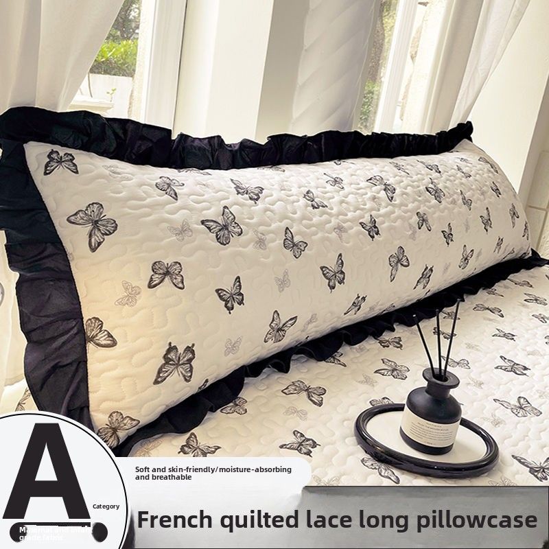 French Hepburn Style Double Long With Cotton Edge Pillow Core Cover 1.2m Extended Version 1.8m Couple Pillowcase_voghion.com