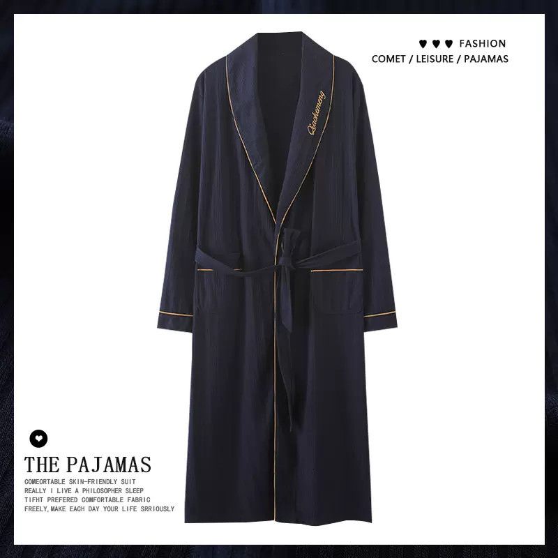 men's nightgown men's bathrobe coat spring and autumn autumn kimono pure cotton long sleeve long_voghion.com