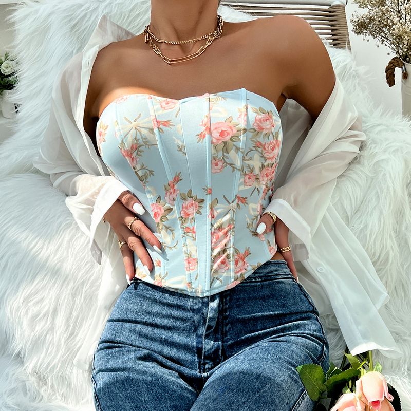 Sexy hottie low cut backless flower wrapped chest rhomboid fish bone waist vest_voghion.com