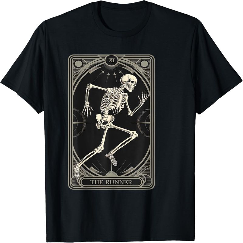 Das Runner Vintage Running Skelett Tarotkarte T-Shirt._voghion.com